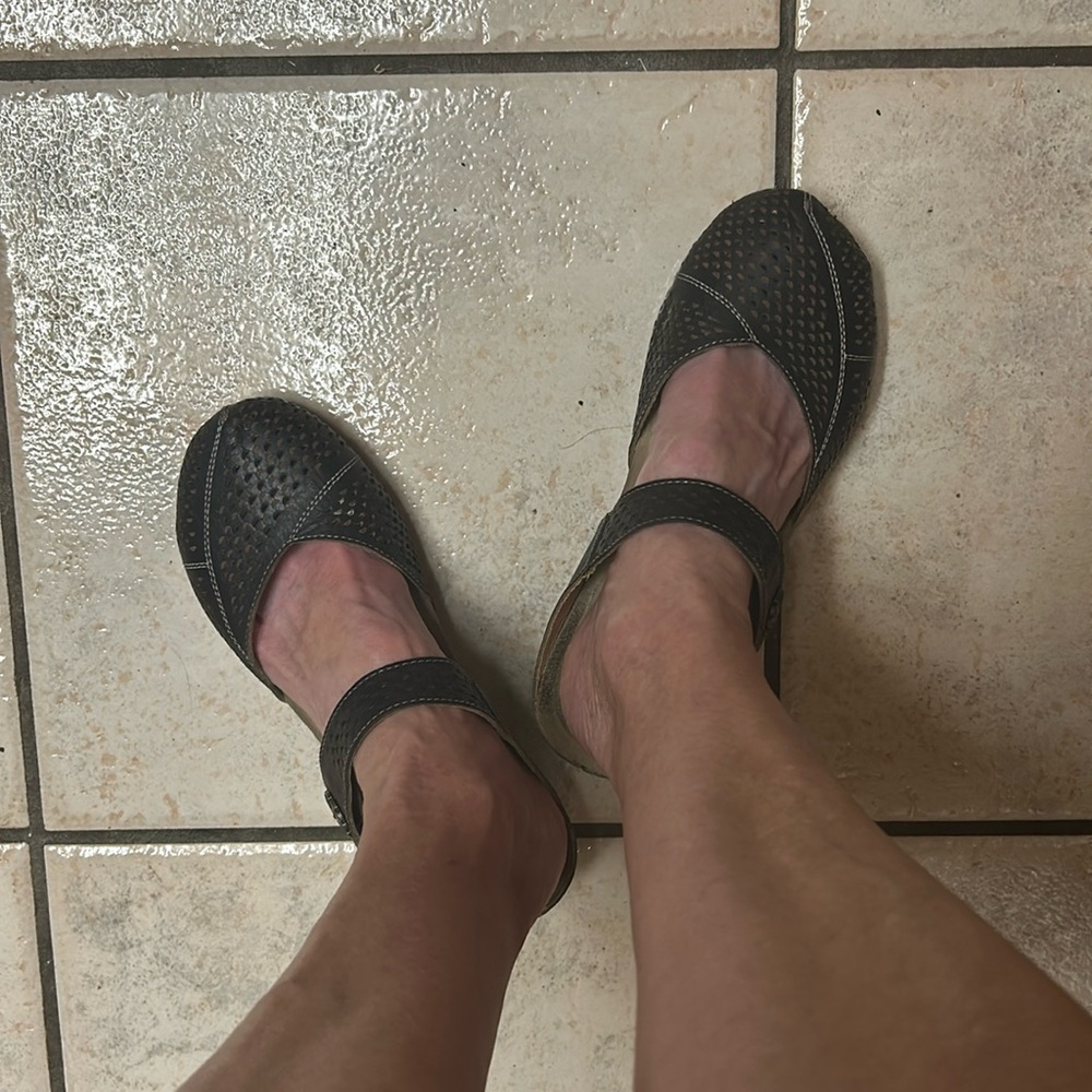 Women’s Black Mary Jane Clog Mules with Strap